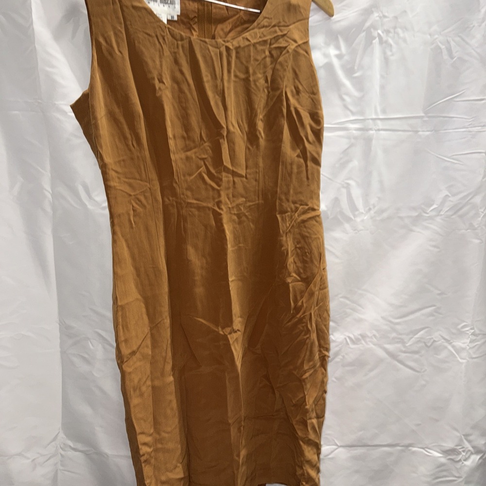 Hugo Buscati Brown Silk Sheath Dress round neck Sleeveless Knee Length 10